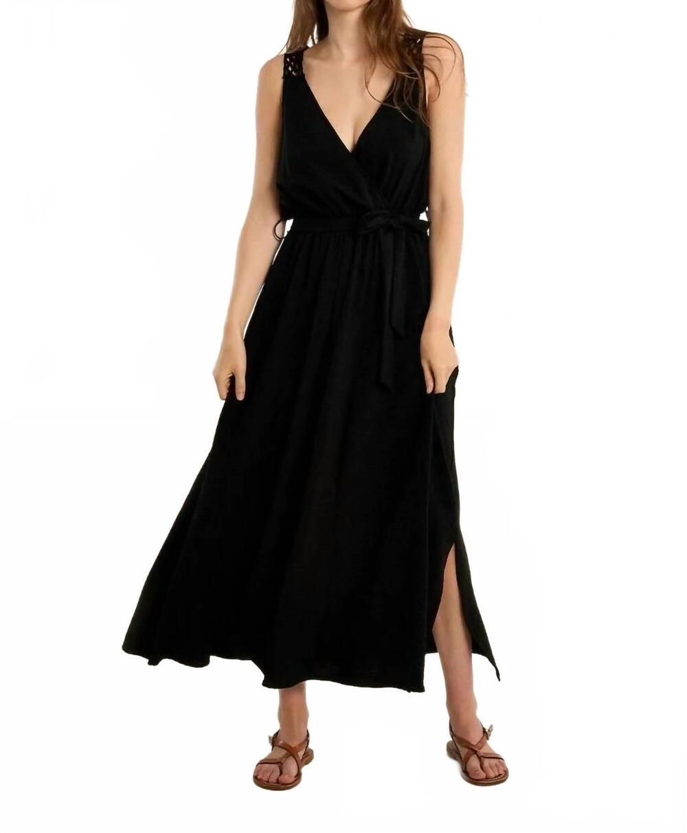 NEW MOLLY BRACKEN v neck wrap maxi dress in black